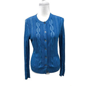 Brooks Brothers Santana Knit Blue Cable Cardigan Sweater Size Medium
